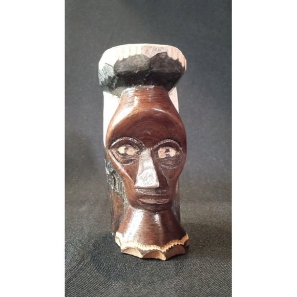 Hand Carved Glazed Wood Mini Statue 4" (9d2) - Picture 1 of 6